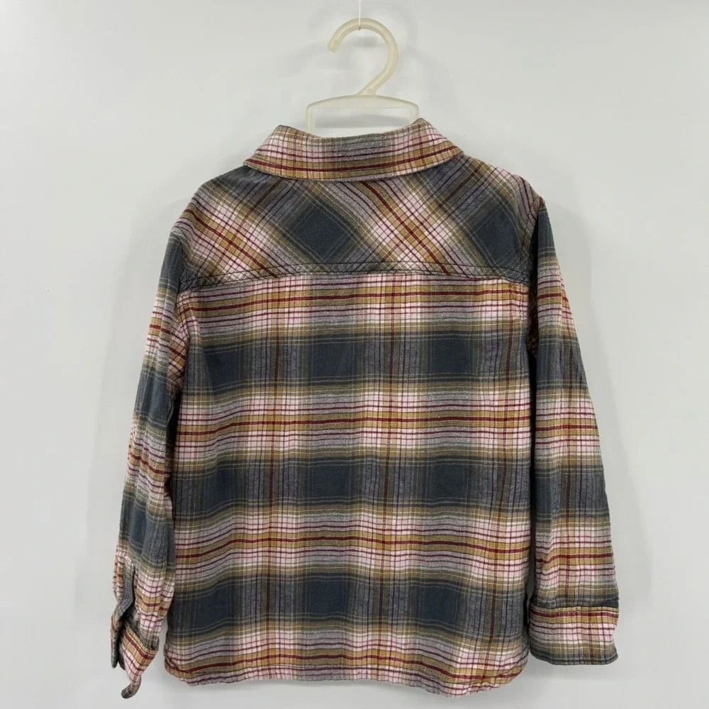 Little Co. Flannel Shirt Kids 5T Grey Multi Plaid Organic Cotton Button Down LC